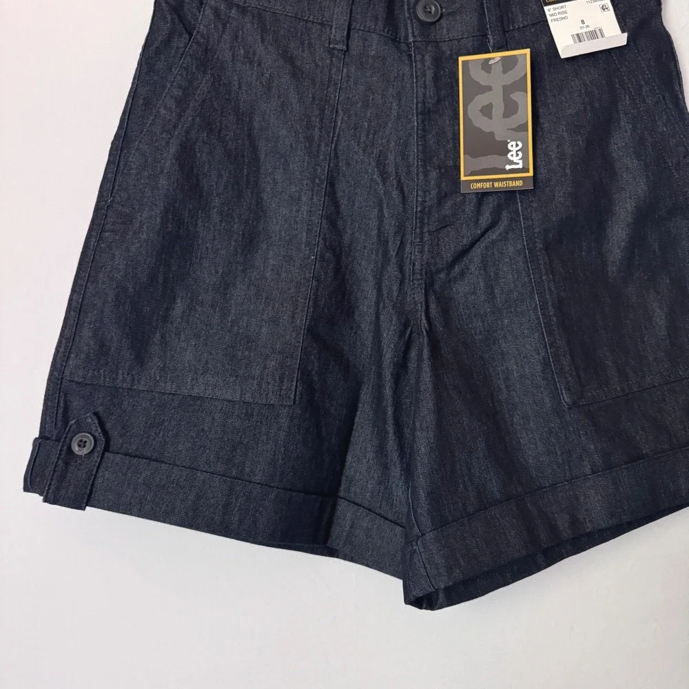 Lee Denim Short Mid Rise Women 8 Indigo Comfort Waistband